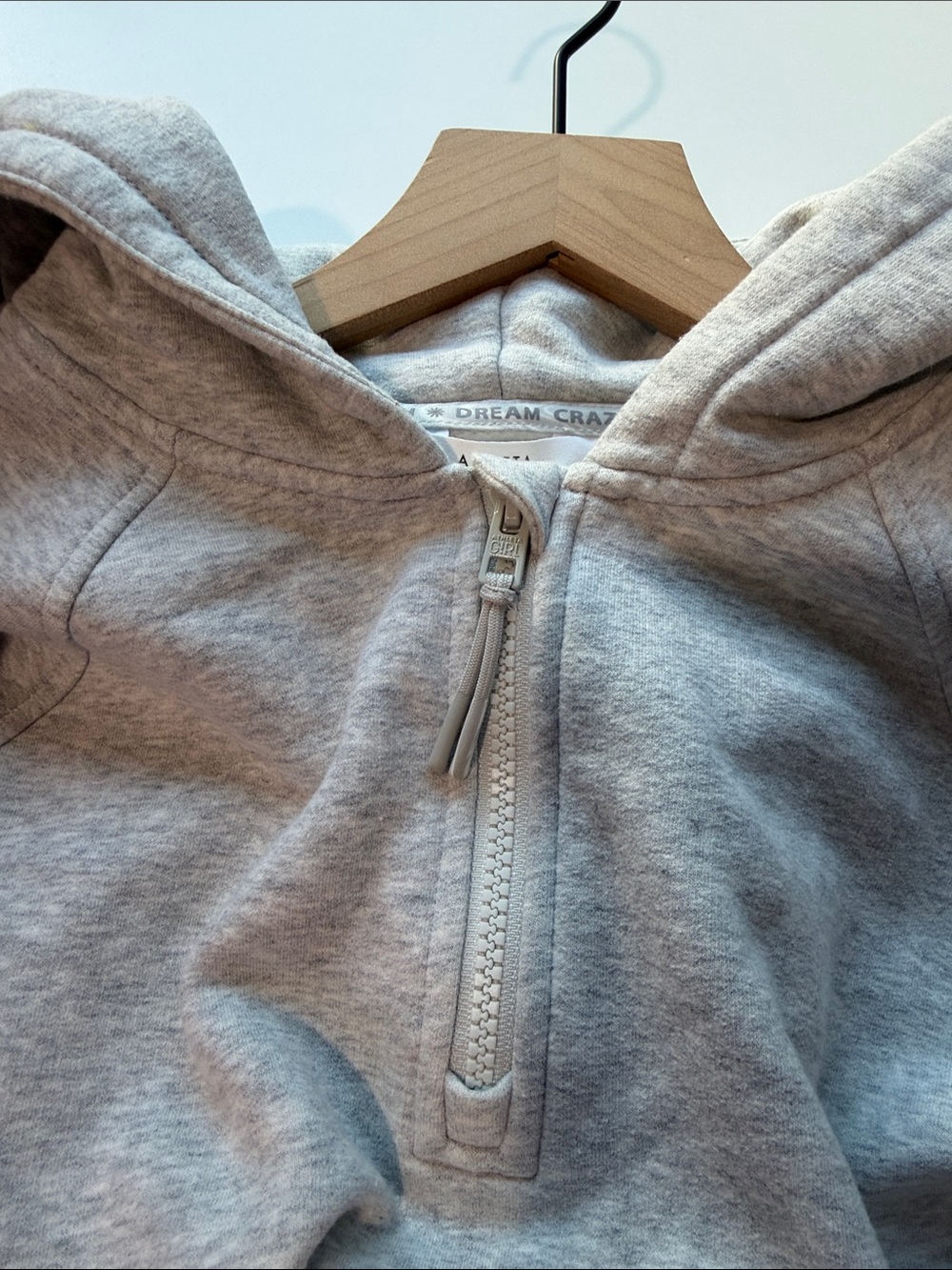 Athleta Girl Cropped Quarter-Zip Hoodie Sweatshirt - Light Gray XL 14 - Picture 6 of 6